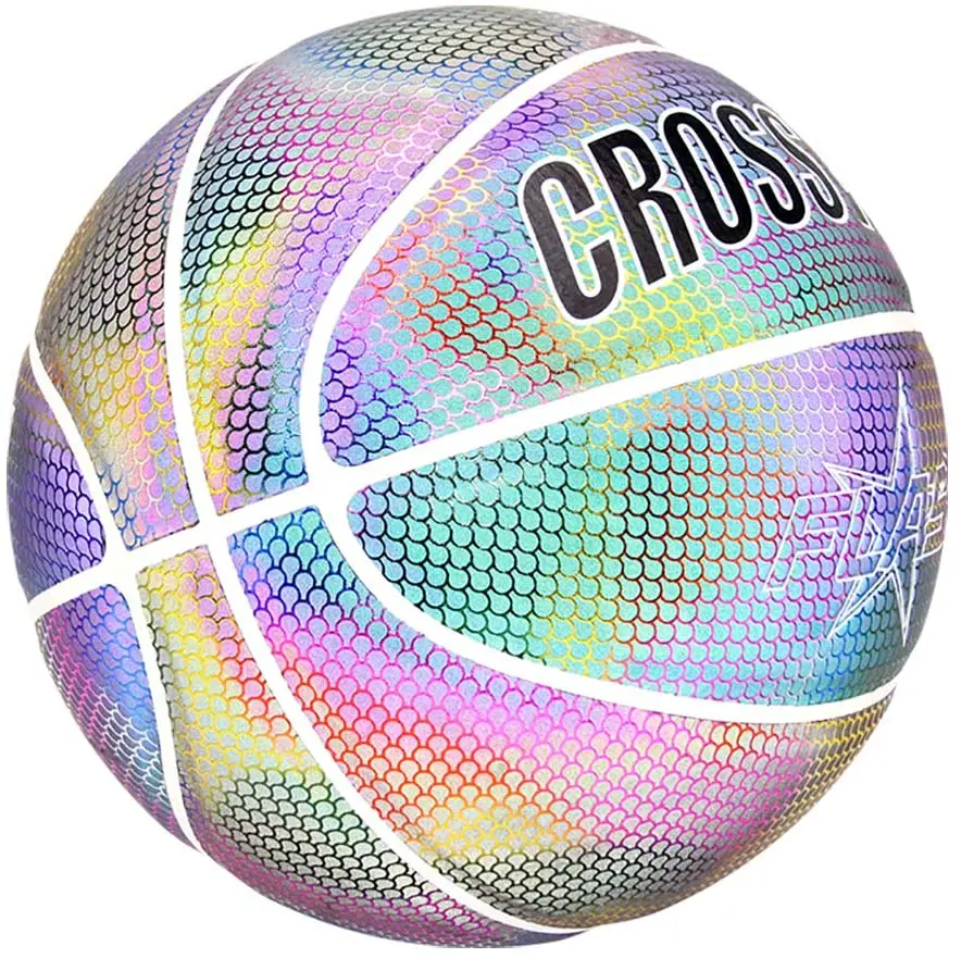 

Size 7 Holographic Glowing Reflective Basketball Flashing Luminous Basketball for Night Training Sports, Customize color