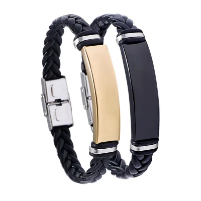 

High quality fashion woven bangle mens simple custom wholesale stainless steel leather bracelet, As pic