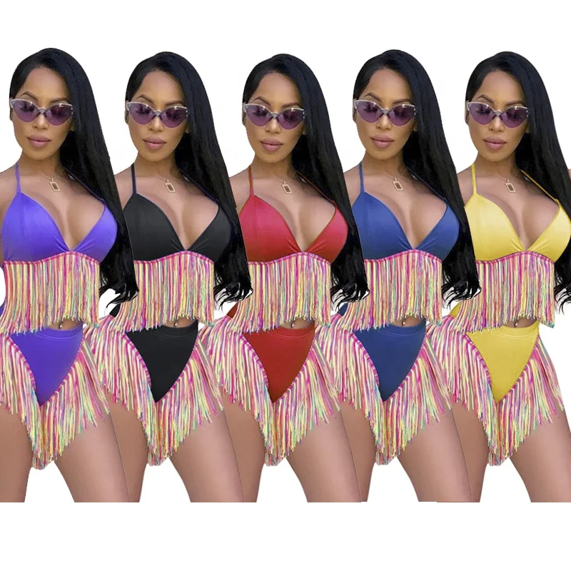 

High quality 2021 new design colorful tassel beachwear bikini two-piece womens swimsuits