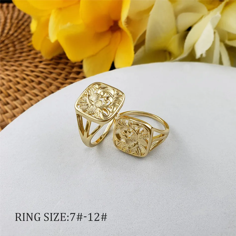 

Hibiscus flower ring hawaiian style gold plated rings jewelry ladies