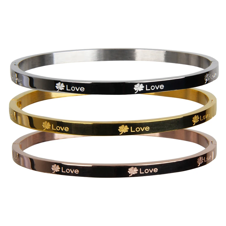 

Fashion beautiful carved love leaf titanium steel bracelet female Polished gold-plated stainless steel bracelet