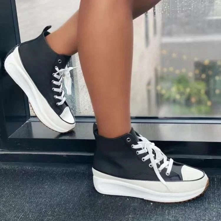 

J&H fashion 2022 New Arrivals Trendy Sports Shoes Zapatillas De Mujer Ankle High Lace Up Platform Sneakers Comfy Ladies Footwear, 1 colors as picture