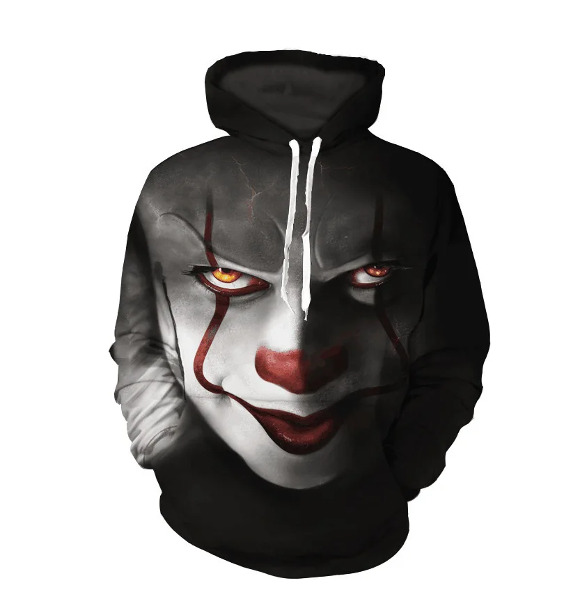 

Clown Men Hoodies Sweatshirts 3D Printed Funny Hip Hop Hoodies Autumn Jackets Male Tracksuits, As shown