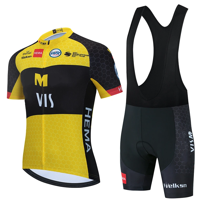

Wholesale custom short sleeve sweat-wicking bike clothing two piece sets short jersey bib shorts for men cycling jersey for men, Yellow