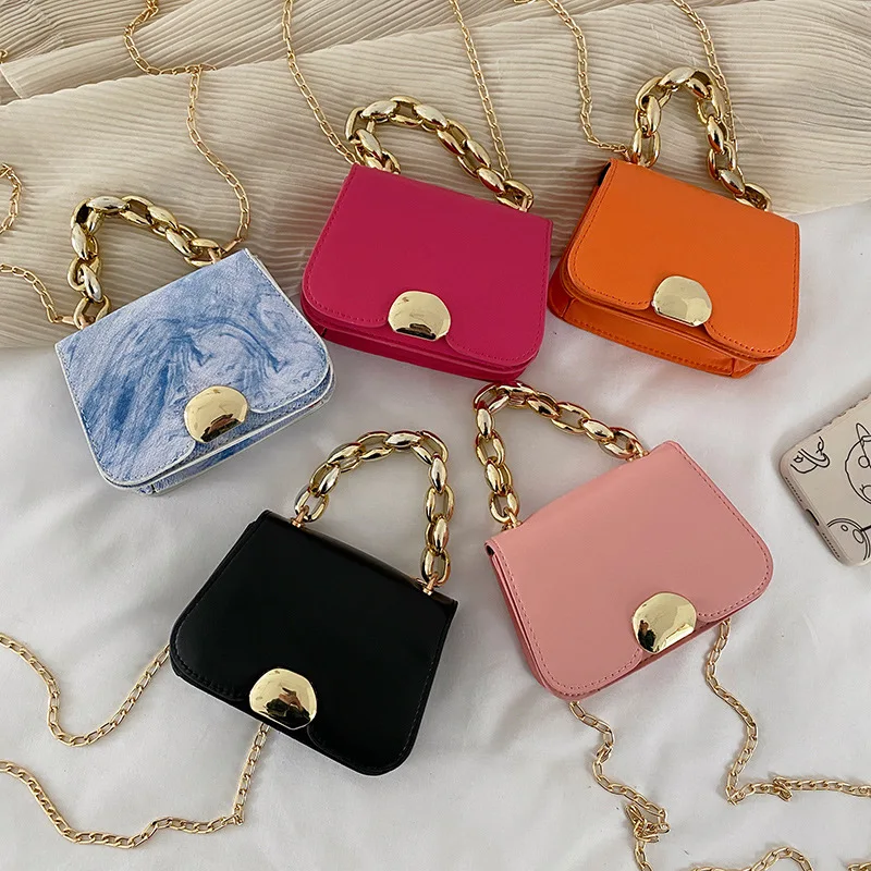 

New style chain shoulder solid color retro small square bag ladies purses and handbags for women, 5 colors