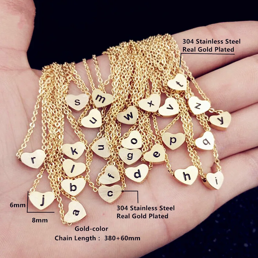 

304 stainless steel 26 letters heart pendant necklace for women girls gold silver clavicle chain