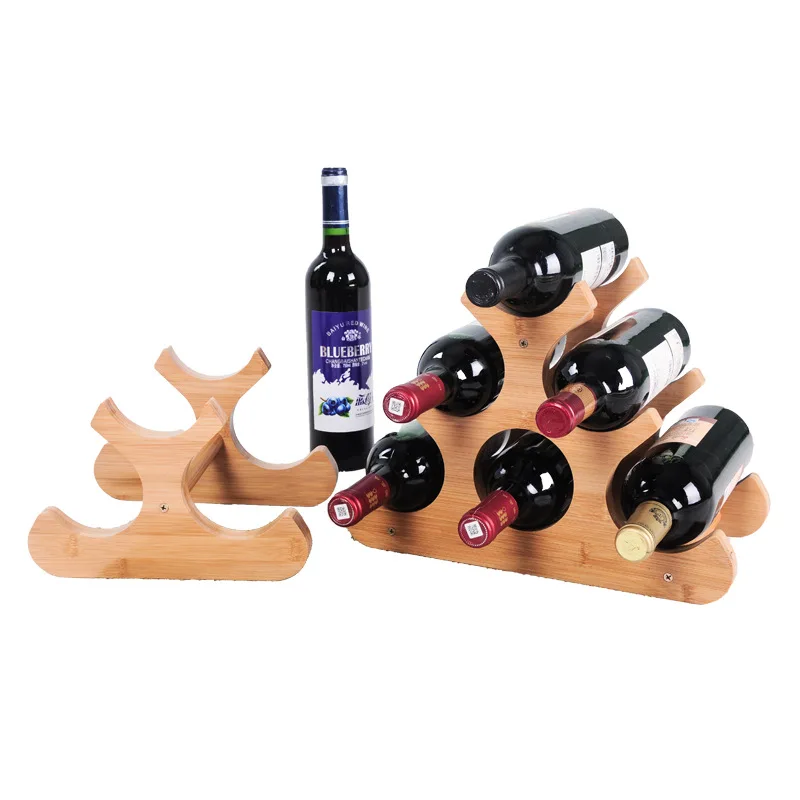 

Wooden Bamboo Wood Wine Bottle Display Racks for 6 Bottles, Color of bamboo