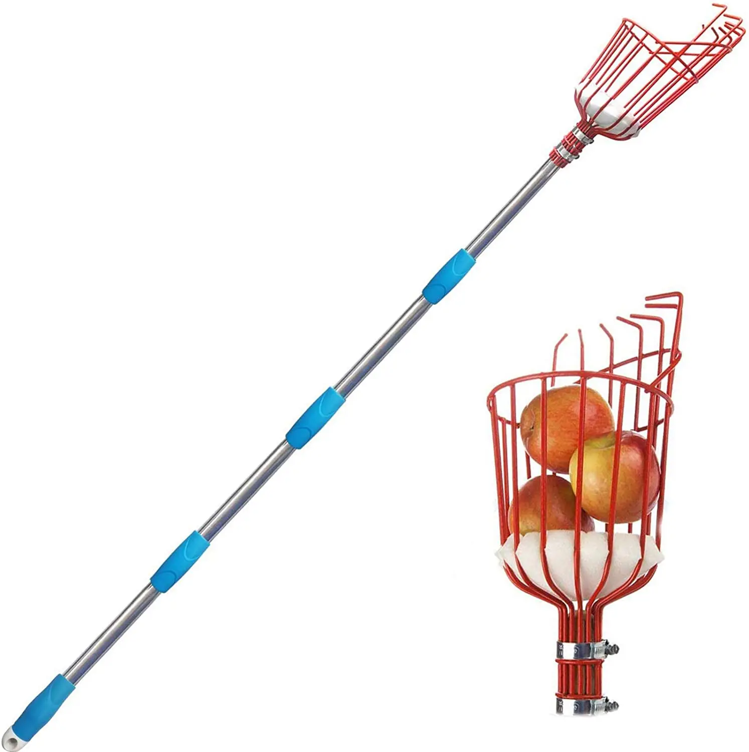 Industrial Grade Durable High-reach Fruit Picker Plastic Handle Stainless Steel Pole Easy Control Customizable Size Garden Tool