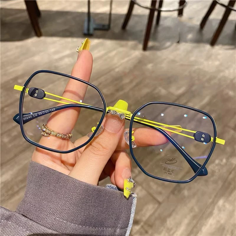 

30240 Blue Vintage Matel Square Customized Logo Glasses Frame Retro Computer Metal anti blue light glasses for women