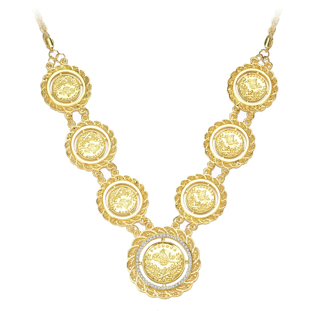 

2021 Sailing Jewelry Amazon Hot Selling Middle Eastern Gold Plated Coin Necklace Turkish Totem Crystal Coin Necklace
