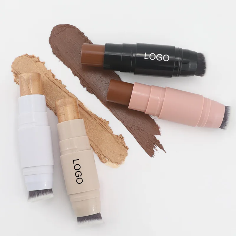 Dual-ended Customized Logo Smoothing Bronzer Waterproof Full Coverage Vegan Makeup Concealer Contour Foundation Stick With Brush