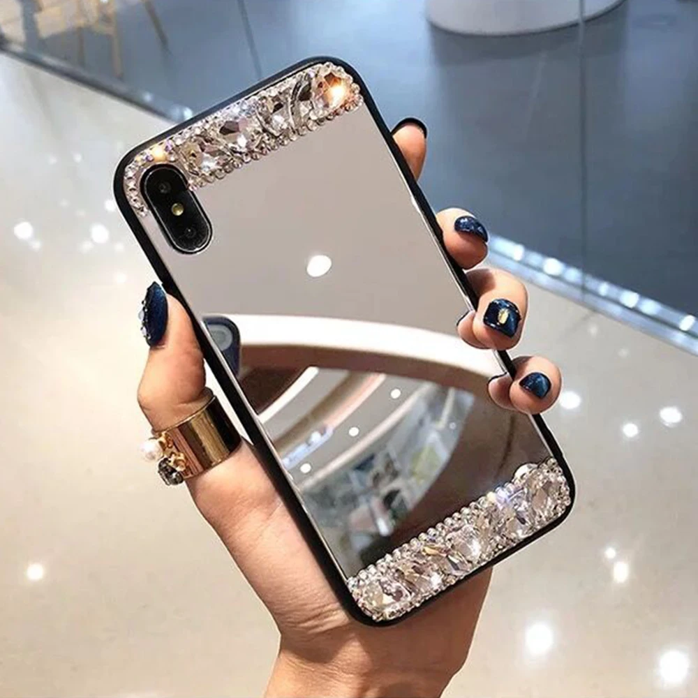 

Luxury Diamond Mirror PC TPU Protective Mobile Cover for iPhone 11 12 Pro Max Cases Back Acrylic Phone Case, Silver