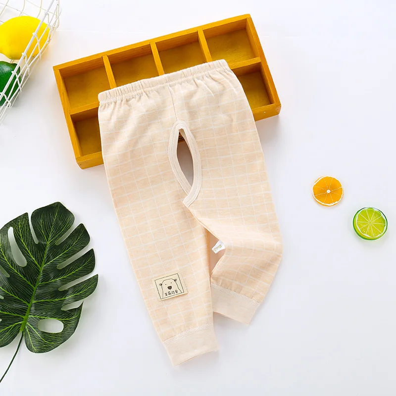 宝宝舒适棉裤开叉新生儿开背裤天然彩棉