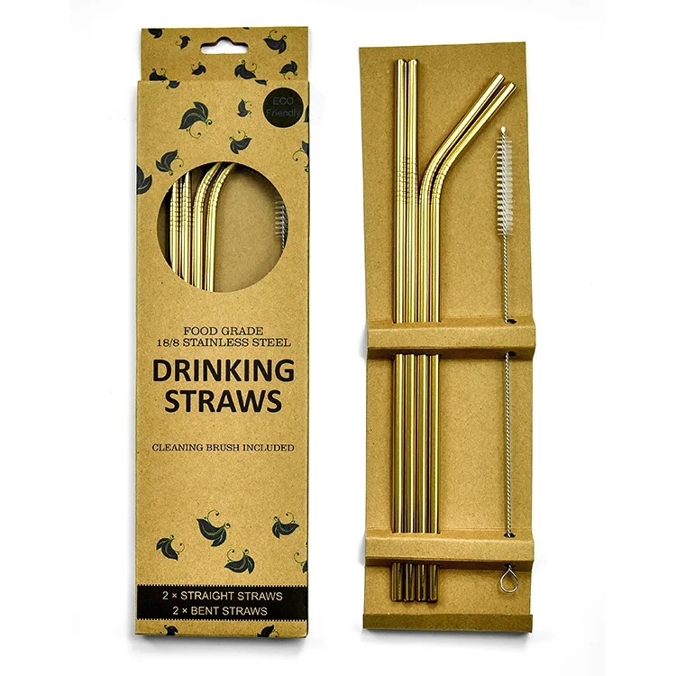 

Custom Amazon Gold Stainless Steel Drinking Straws With Paper Box Reusable Colorful Straw Set, Customized
