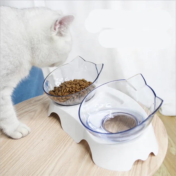 

Plastic Cute Washable Pet Bowl Multifunction Small Fashion Pet Bowl Neck Protection Double Pet Bowl, White