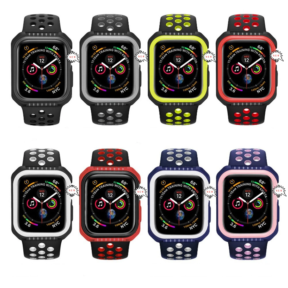 

Silicone Soft Case + Breathable Strap iWatch Series 6/SE/5/4/3/2/1 For Apple Watch 44mm 40mm 38mm 42mm T500/T55/W34/FT50/W26