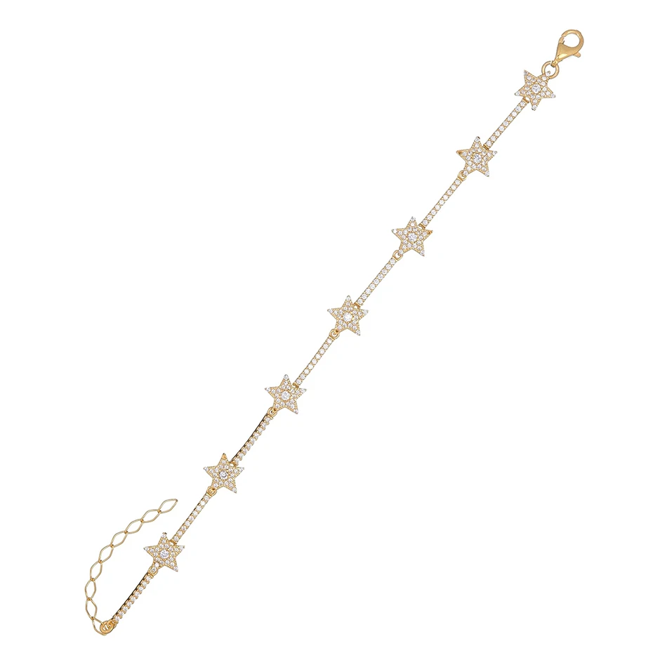 

2020 Fine Jewelry Luxury Band 925 Sterling Silver 18K Gold Plated Open Star Cubic Zircon Tennis Bracelet For Women, Customized color