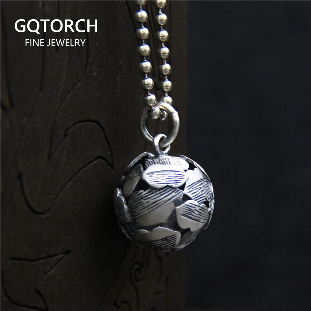 

New Arrival Creative Hollow Ball 100% Real 925 Sterling Silver Retro Vintage Ethnic Pendant Necklace