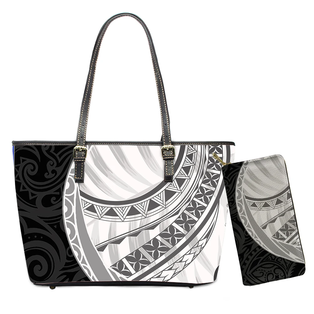 

New Arrivals Handbags 2021 Vintage Polynesian Tribal Women Handbags Luxury Custom Logo Black And White Purses Handbags, Customized color