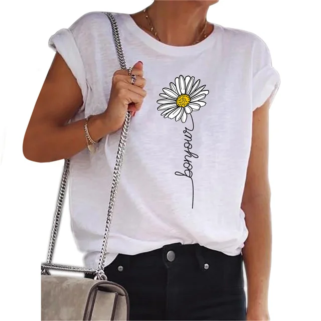

2021 summer simple print round neck short sleeve casual women's T-shirt, Picture color