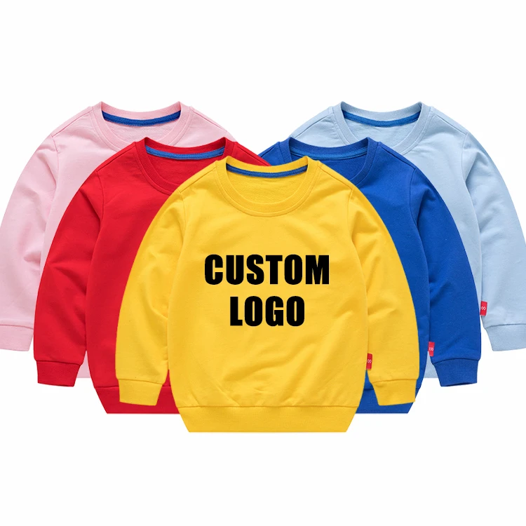 

11 Colors Chindren Clothing Wholesale LOW MOQ Customize LOGO Plain Blank Pullover Toddler Boys Cotton Sweatshirt