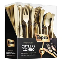 

Disposable flatware silverware gold ps plastic spoons forks and knives cutlery kit with color box