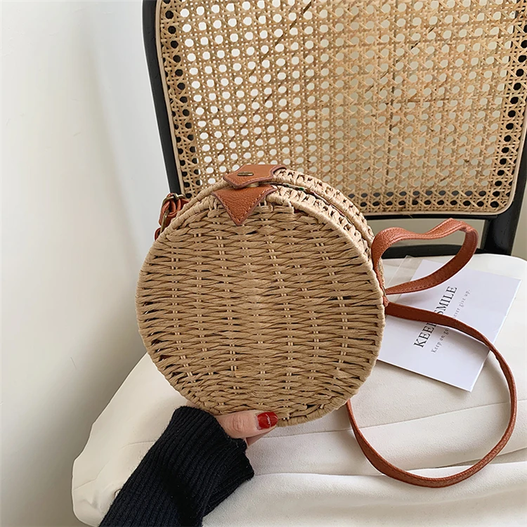 

Custom Summer Straw Shoulder Women Bag Round Sling Bags ,Handtaschen, As picture