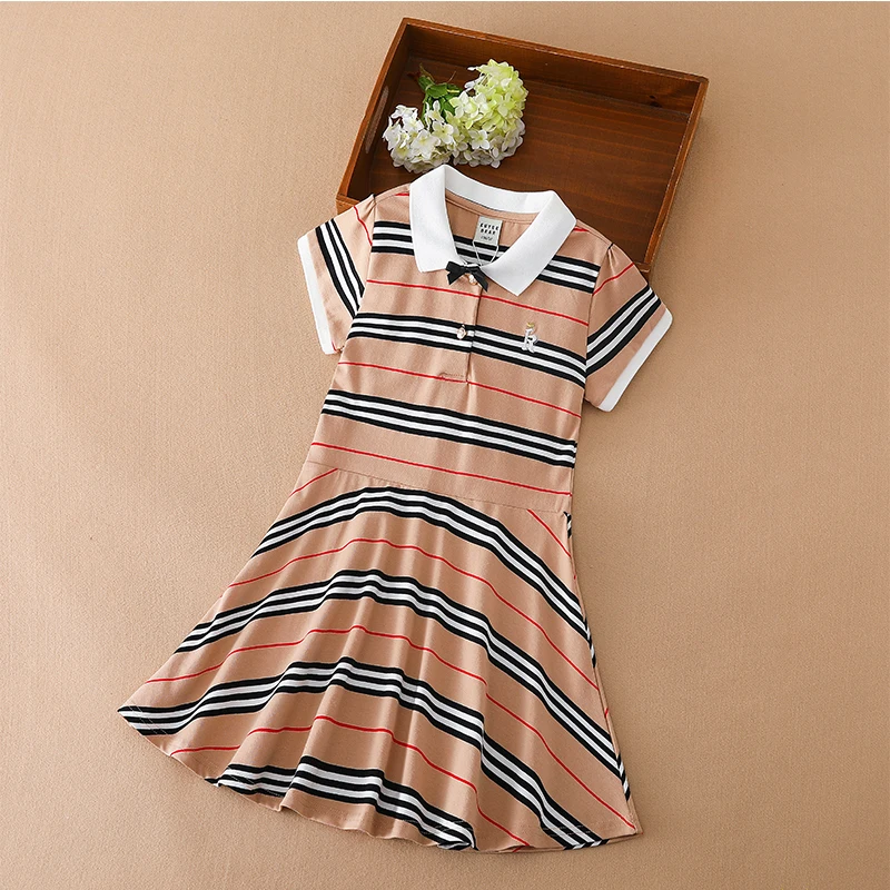 

Sweet Top Quality Classic Design Baby Girl Dress Short-Sleeve Sustainable Striped Toddler Girl Dress 2-12 Years Summer