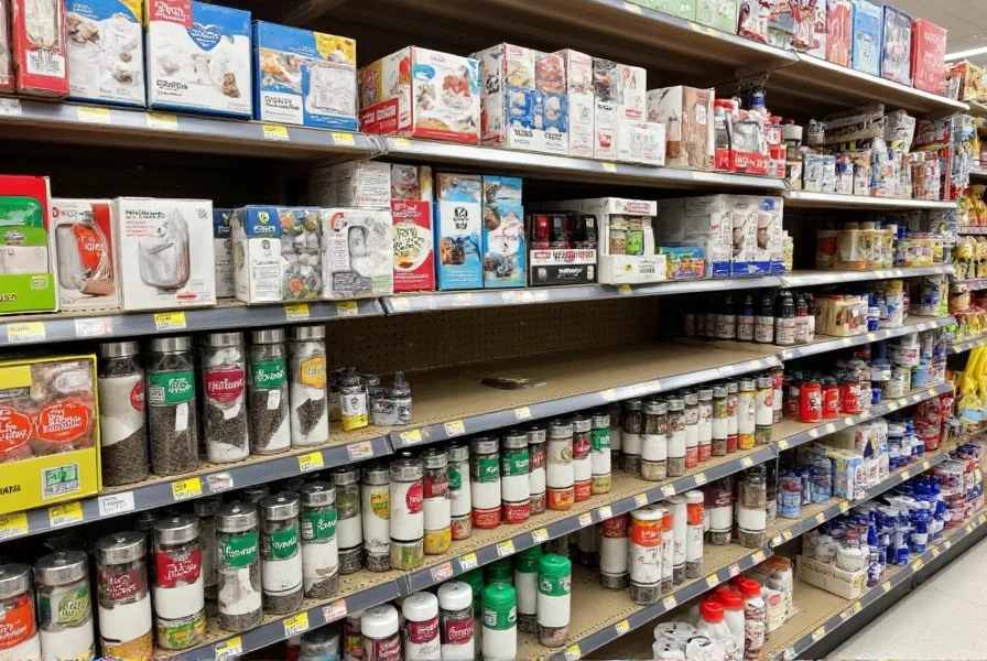Walmart store aisle displaying various salt and pepper shaker options