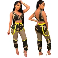 

90821-MX81 sehe fashion Camouflage print vest ang long pants jumpsuit 2019