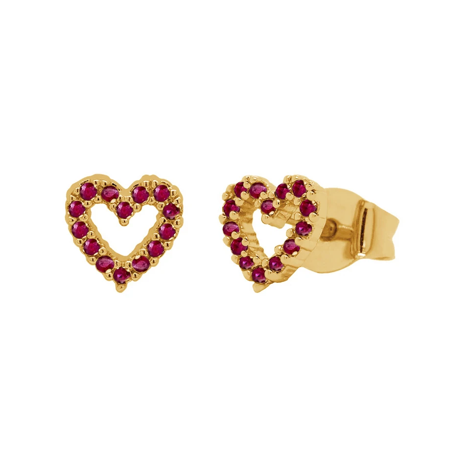 

925 wholesale unique 18k gold plated 925 sterling silver simple open red heart stud earrings for women party