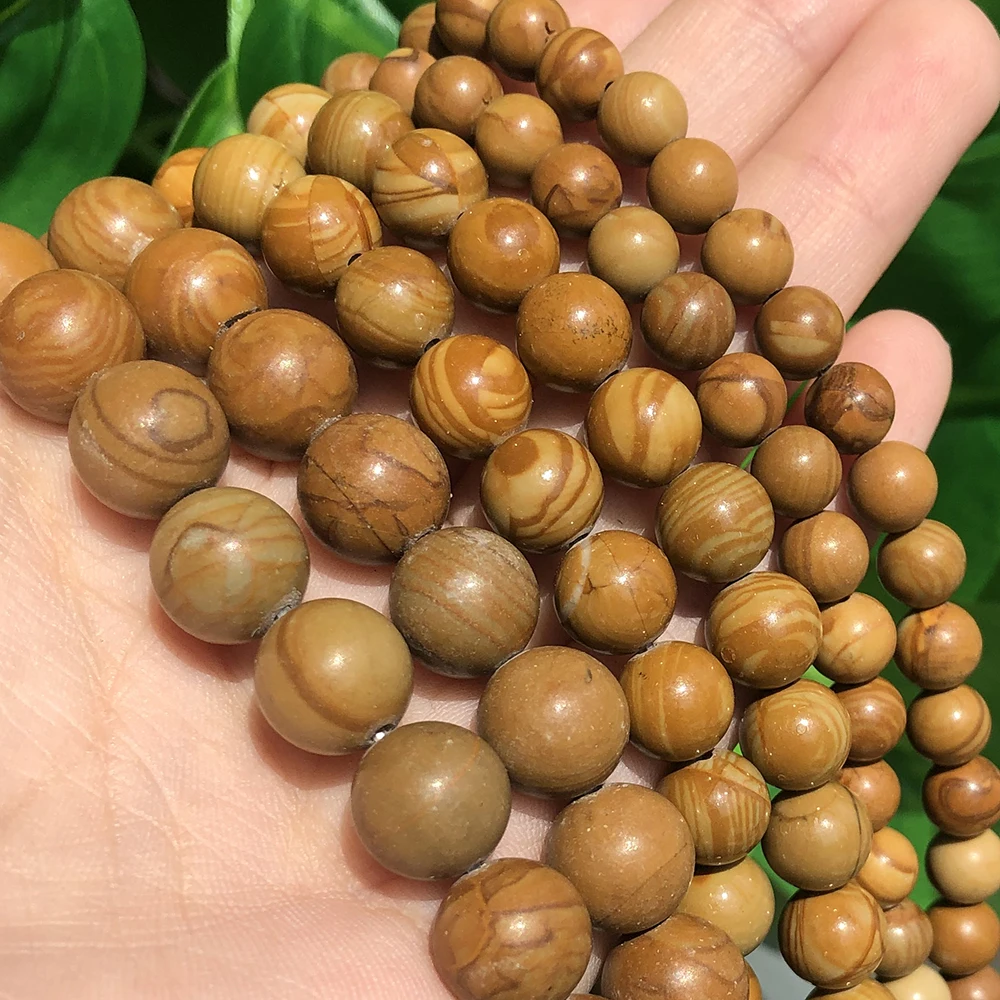 

Wholesale 4/6/8/10/12mm Round Yellow Wood Stripe Stone Loose Beads For Jewelry Making DIY