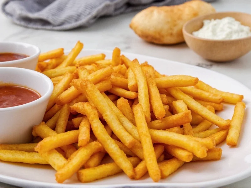Homemade air fryer fries with dipping sauces