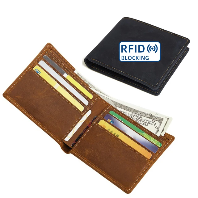 

guangzhou factory wholesale LOGO custom crazy horse leather wallet men rfid genuine leather mens wallet