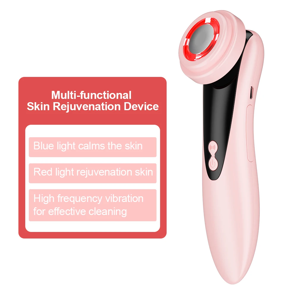 

Skin Rejuvenation Beauty Introduction Instrument Handheld Ultrasonic Electric Ion Portable Photon Facial Massager, Pink