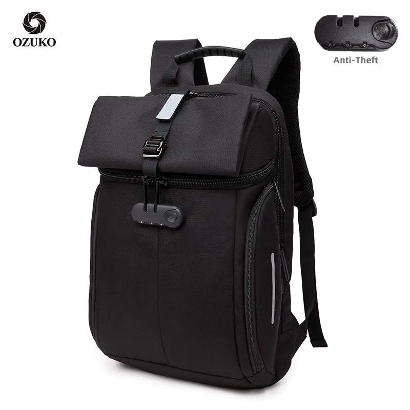 

Ozuko D8969 Laptop Bags Men School Student Anti Theft Usb Waterproof Anti-Theft Lock Backpack, Black/blue/grey