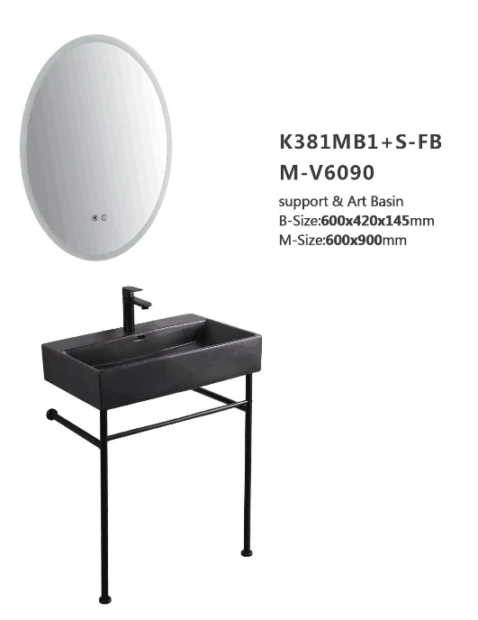 
Ceramic Bathroom Sink black stainless steel support wash basin 