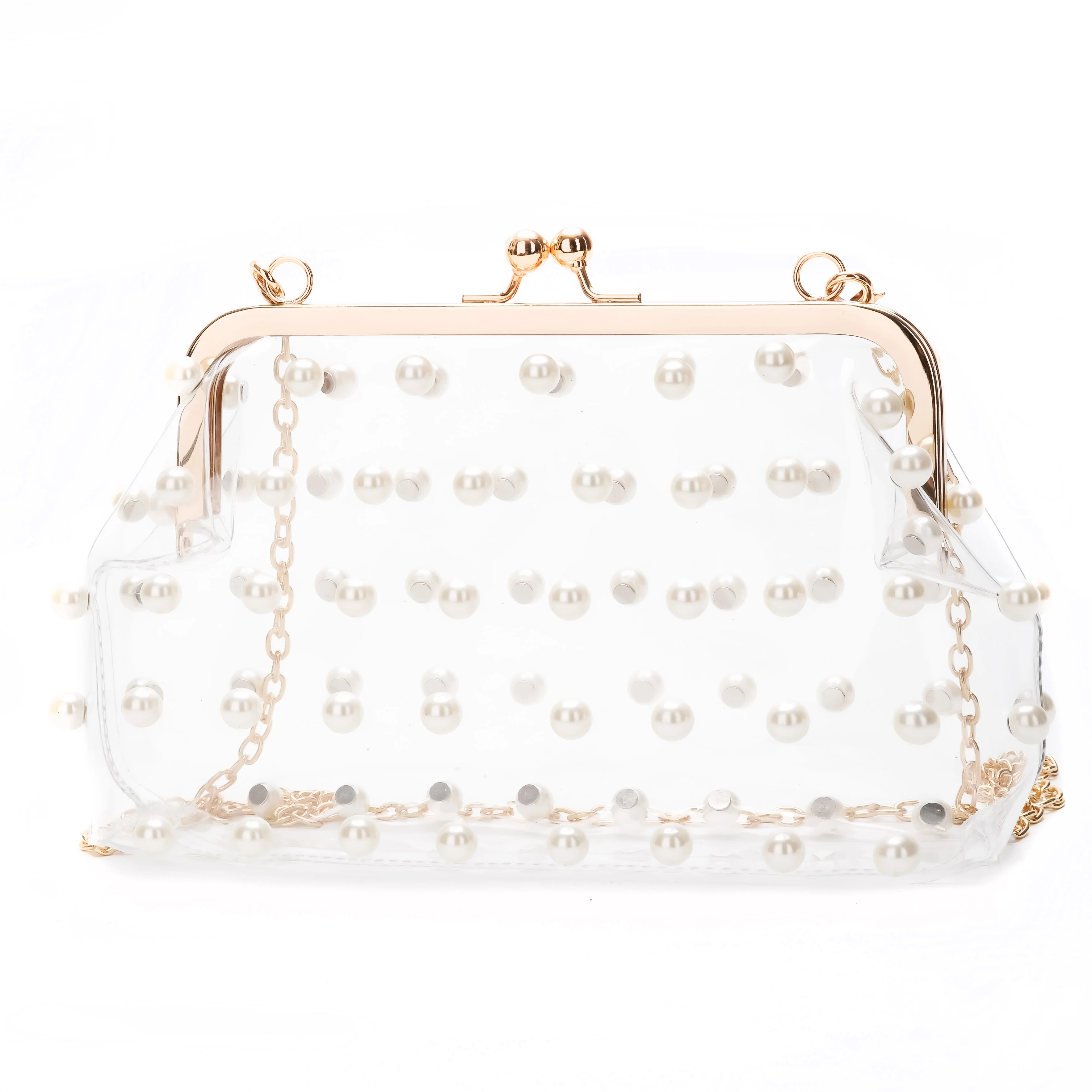 

Personality Shoulder Chain Zipper Bag Designer Cute Women Pearl Clear Handbag 2020