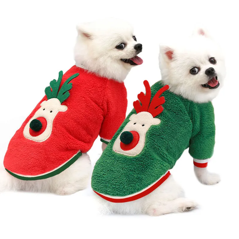 

Wholesale Christmas Pet Clothes Dogs Sweater Warm Velvet Deer Face Autumn Winter Fuzzy Clothing Supplies