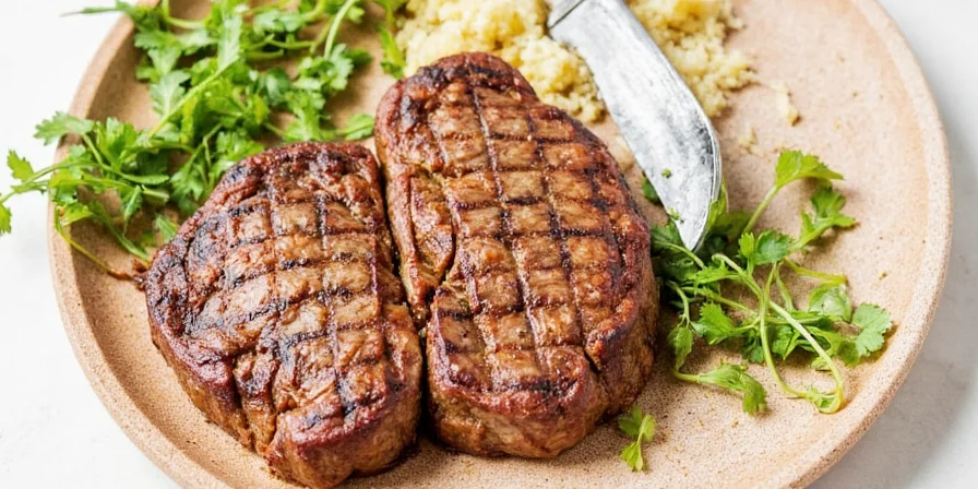 Applying herbs to steak with oil and brush