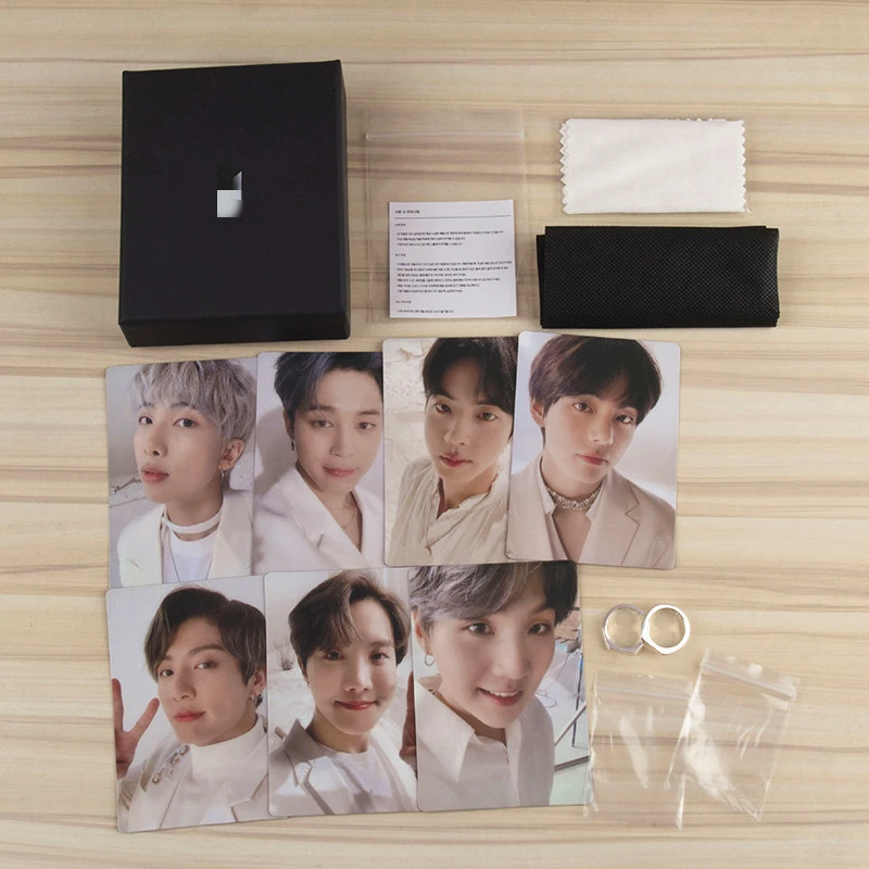 

Wholesale Three Size Kpop Bangtan Boys Map of the Soul Fan Engraved Silver Ring with box, Silver color