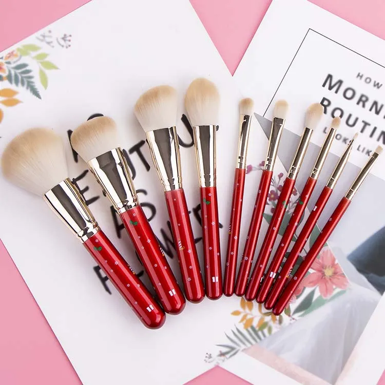 Hzm 10pcs Kaci Jay Christmas Series Makeup Brushes Set Red Wood Handle White High Quality Synthetic Hair Cosmetic Brush Kit Buy Christmas Makeup Brushes Set Kaci Jay Series Makeup Brushes Makeup Brush Private