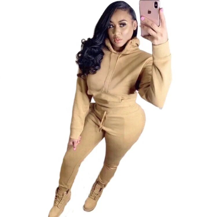 

2021NEW design Hot Sale Casual Solid Color Thick Velvet Long Sleeve Hoodies Pants Two Piece Sports Suits Tracksuits for Women