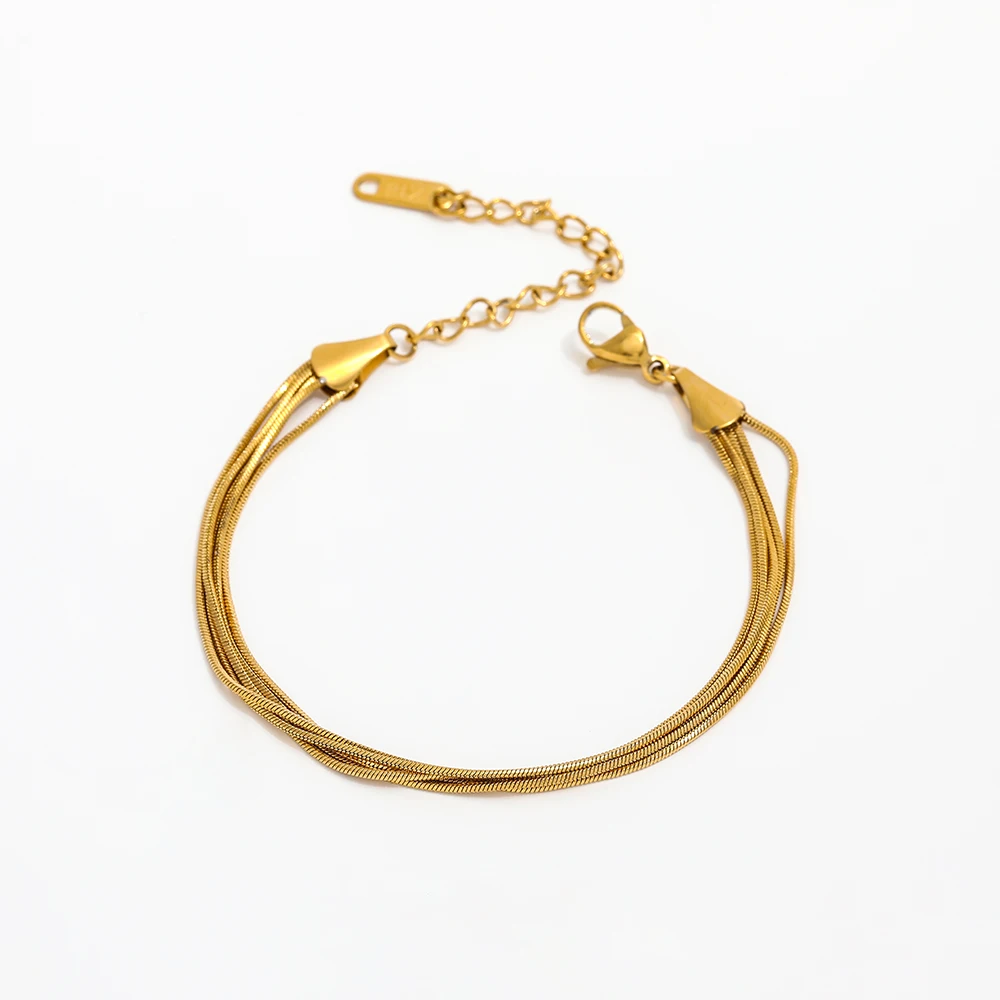 

High End 18k Gold Plated Stainless Five layers Snake Chain Bracelet for Women Wholesale Fashion Jewelry