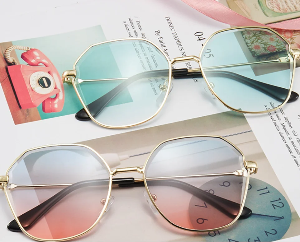 

2021 New fashion polygonal trimming lens rimless kid's sunglasses for 3-12 boys and girls
