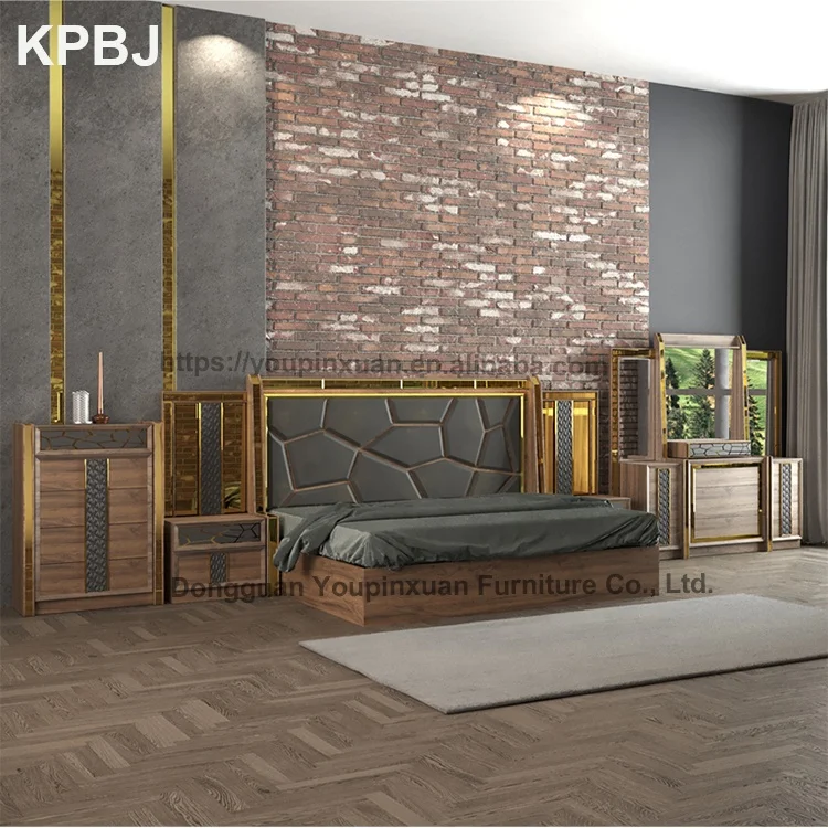 
Customized Stylish Style 6 Pieces Elegant King Queen Double Size Bedroom Furniture Set 