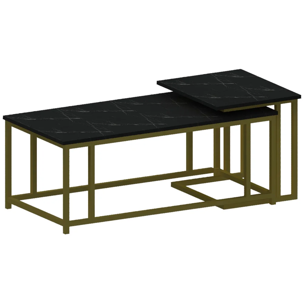 2件大理石顶部嵌套茶几侧端桌配金腿