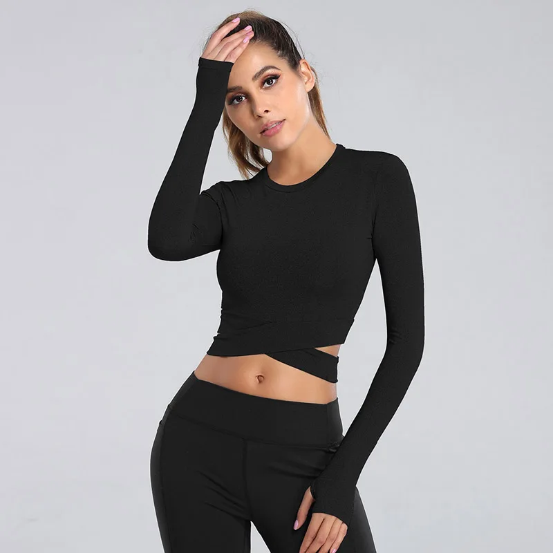 

Sexy Yoga T-shirts Women Long Sleeve Running Quick Dry Fitness Gym Crop Tops Solid Sports Shirts Female Dance Workout, Like the picture shows