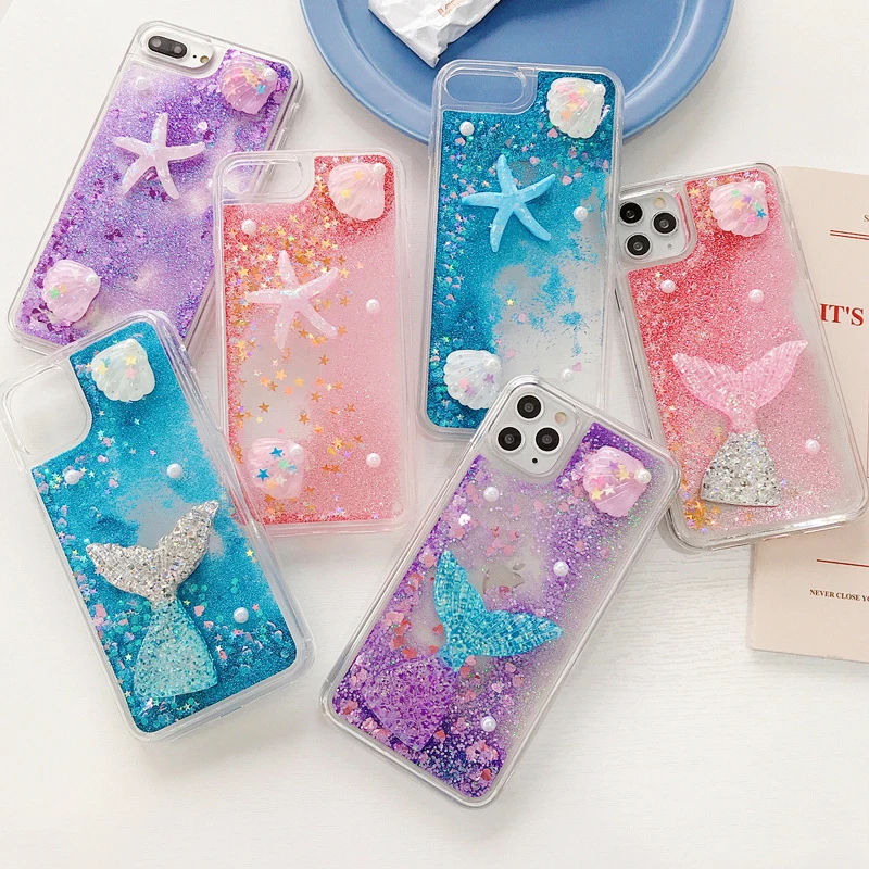 

Fashion 3D Star-fish Cover Liquid Quicksand Bling TPU Phone Case for iPhone 11 7 8 XS XR Girl Case