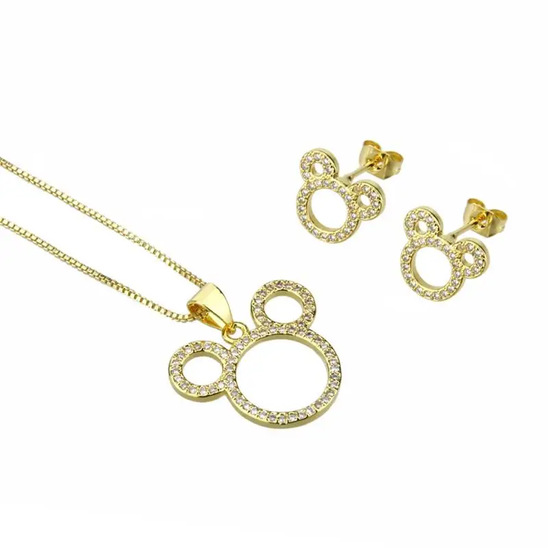 

Hot Selling Mickey Earrings Necklace Set Gold-plated Silver-plated Brass Trendy Animal Zircon Copper Women Mickey Jewelry Set